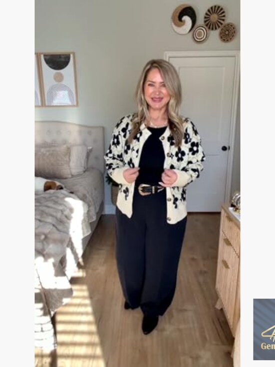 Floral Cardigan Sweater Long Sleeve Open Front Button Down Knit Retro - Picture 2 of 7